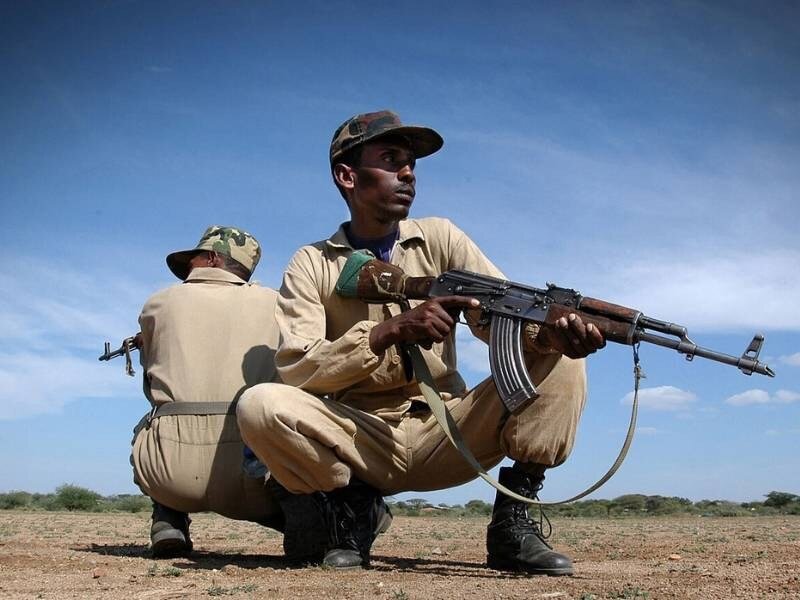 Cabo de la Fuerza Nacional de Defensa de Etiopía durante un curso de formación en el Cuerno de África.