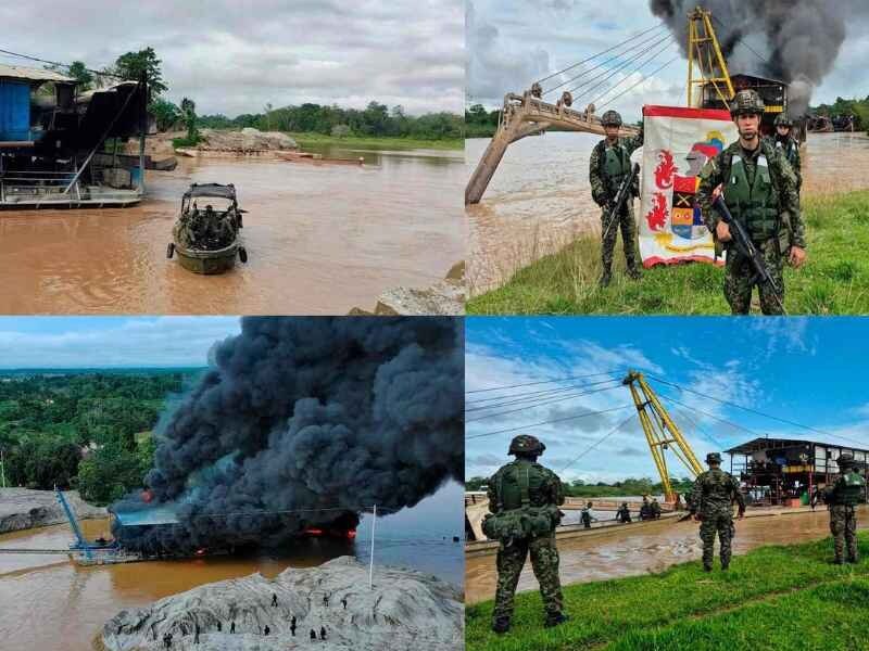 Intervención del Ejército de Colombia en instalaciones con maquinaria empleada para la extracción ilegal minera.