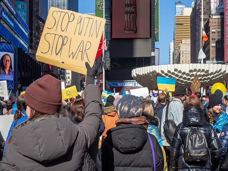 Concentración de apoyo a Ucrania en Times Square.